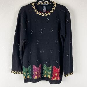 VTG Eagles Eye Sweater‎ Womens Medium Ramie Embroidered Beaded Holiday Hong Kong